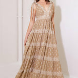 CUDDLY ATTITUDE TAUPE WOVEN MAXI DRESS