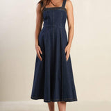TERRIFIC TIMING DENIM MIDI DRESS
