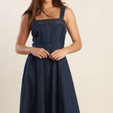 TERRIFIC TIMING DENIM MIDI DRESS