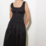 LOVELIEST LOOKS BLACK WOVEN MIDI DRESS