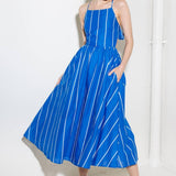 LET THE GOOD IN BLUE WOVEN MIDI DRESS