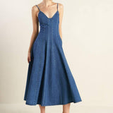 ROSEWOOD ROMANCE DENIM MIDI DRESS