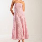ROLL WITH IT PINK WOVEN MIDI DRESS