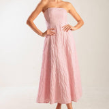 ROLL WITH IT PINK WOVEN MIDI DRESS
