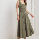 OLIVE GROVE WOVEN MIDI DRESS
