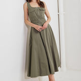 OLIVE GROVE WOVEN MIDI DRESS