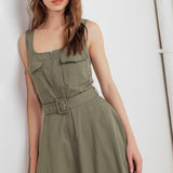 OLIVE GROVE WOVEN MIDI DRESS