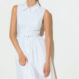 NUE EASE WHITE WOVEN MDI DRESS
