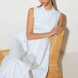 NUE EASE WHITE WOVEN MDI DRESS