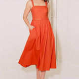 NO TIMELINE TOMATO WOVEN MIDI DRESS