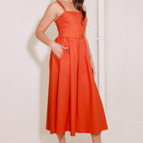 NO TIMELINE TOMATO WOVEN MIDI DRESS