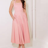 CAUGHT IN THE RAIN PINK WOVEN MIDI DRESS