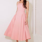 CAUGHT IN THE RAIN PINK WOVEN MIDI DRESS