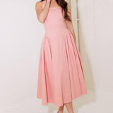 CAUGHT IN THE RAIN PINK WOVEN MIDI DRESS