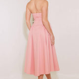 CAUGHT IN THE RAIN PINK WOVEN MIDI DRESS