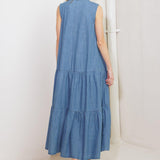 PETALS FALLING SLOWLY DENIM MIDI DRESS