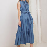 PETALS FALLING SLOWLY DENIM MIDI DRESS