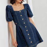 PUFF & PLAY DENIM MINI DRESS
