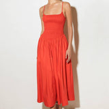 MOVE WITH INTENTION RED WOVEN MIDI DRESS