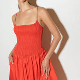 MOVE WITH INTENTION RED WOVEN MIDI DRESS