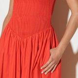 MOVE WITH INTENTION RED WOVEN MIDI DRESS