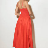 MOVE WITH INTENTION RED WOVEN MIDI DRESS