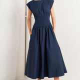 DREAMWEAVER ROMANTIC NAVY WOVEN MIDI DRESS