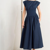 DREAMWEAVER ROMANTIC NAVY WOVEN MIDI DRESS