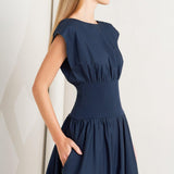 DREAMWEAVER ROMANTIC NAVY WOVEN MIDI DRESS
