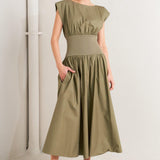 DREAMWEAVER ROMANTIC OLIVE WOVEN MIDI DRESS