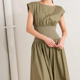 DREAMWEAVER ROMANTIC OLIVE WOVEN MIDI DRESS