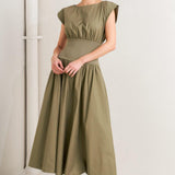 DREAMWEAVER ROMANTIC OLIVE WOVEN MIDI DRESS