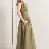 DREAMWEAVER ROMANTIC OLIVE WOVEN MIDI DRESS