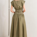 DREAMWEAVER ROMANTIC OLIVE WOVEN MIDI DRESS