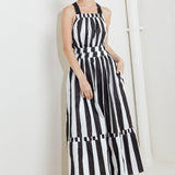 LUXE LINEAR STRIPED WOVEN MIDI DRESS