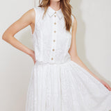 LEAF KISS WHITE WOVEN EYELET MINI DRESS