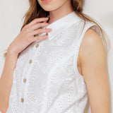 LEAF KISS WHITE WOVEN EYELET MINI DRESS