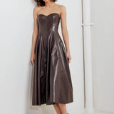 ESPRESSO DIVA FAUX LEATHER MIDI DRESS