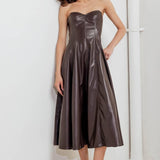 ESPRESSO DIVA FAUX LEATHER MIDI DRESS