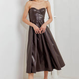 ESPRESSO DIVA FAUX LEATHER MIDI DRESS