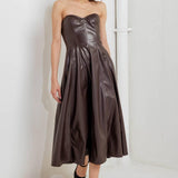 ESPRESSO DIVA FAUX LEATHER MIDI DRESS