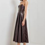 ESPRESSO DIVA FAUX LEATHER MIDI DRESS