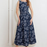 DUSK ROSE WOVEN DENIM MIDI DRESS