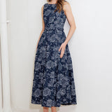 DUSK ROSE WOVEN DENIM MIDI DRESS