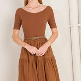 SADDLE BREEZE RUST MIDI DRESS