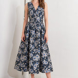 LUX BLOOMING WOVEN JACQUARD MIDI DRESS