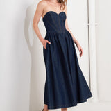 VINTAGE SIREN DENIM MIDI DRESS