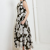 SILENT HEART BLACK WOVEN MIDI DRESS