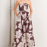 VINTAGE BLOOM STRAPLESS WOVEN MIDI DRESS