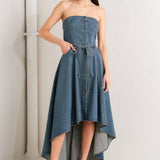 MIDNIGHT VOLUME DENIM MIDI DRESS